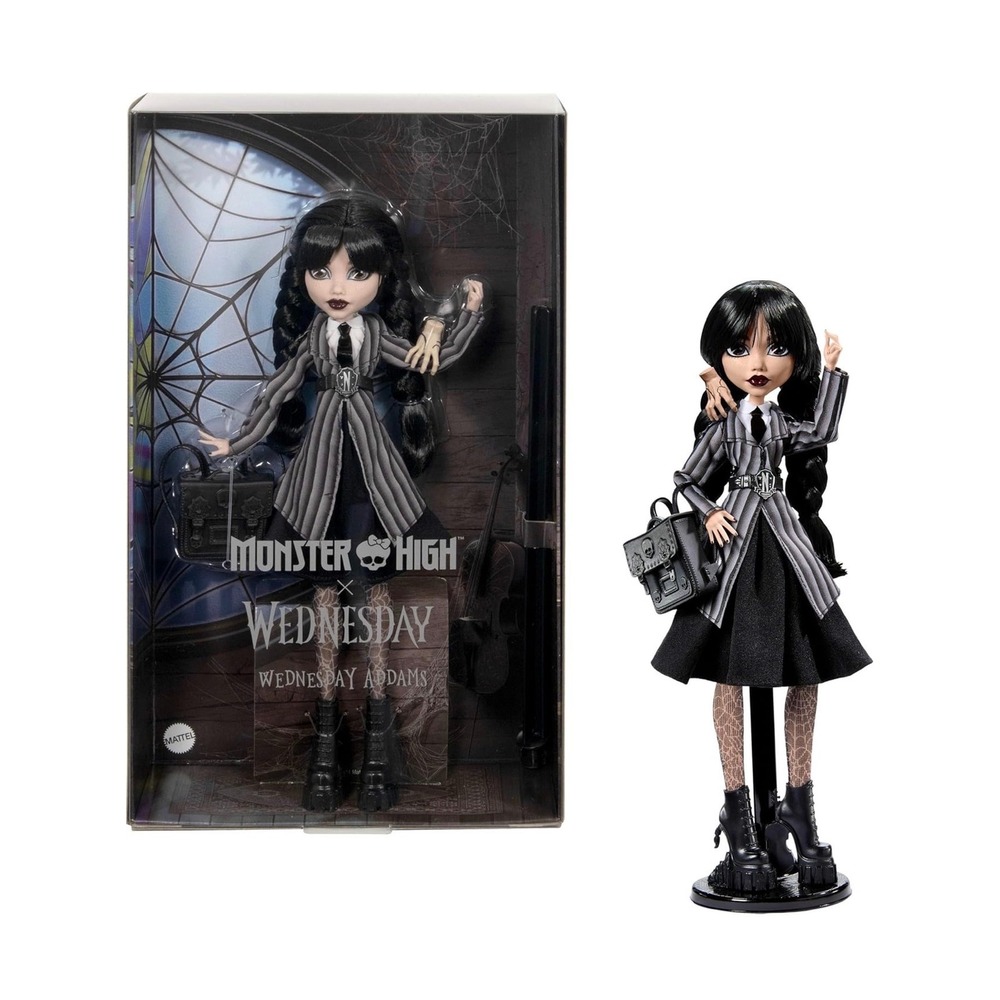 Monster High x Wednesday Addams Doll Nevermore Academy Uniform with Thing NEW